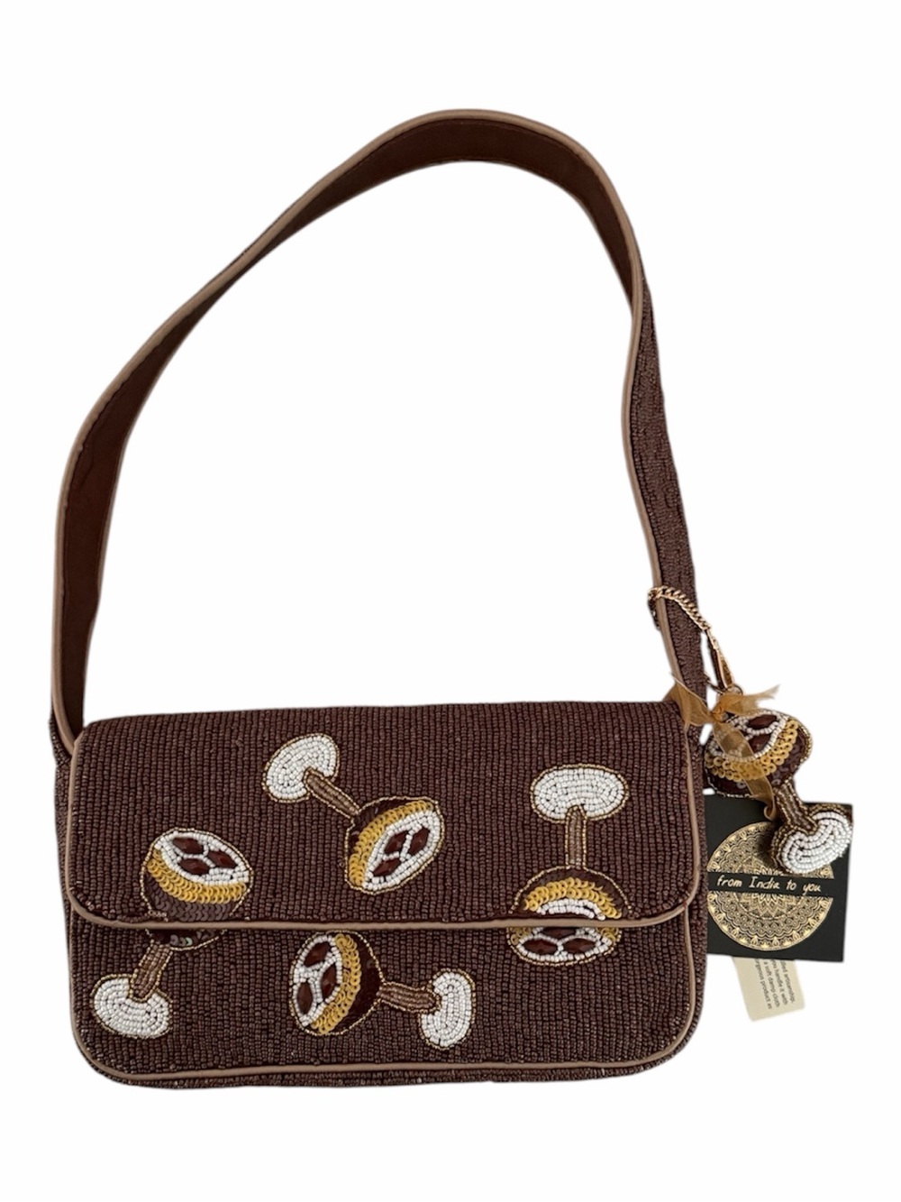 Espresso Martini Brown Beaded Shoulder Bag with Bag Charm